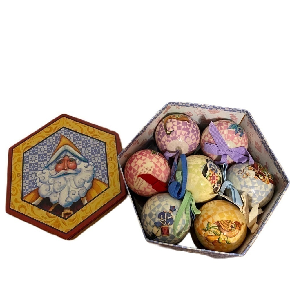 Vintage Jim Shore 12 Days of Christmas Ball Ornament Set Holiday Colorful